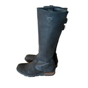 Sorel Emelie Tall Waterproof Leather Double Buckle Boots Black Size 8